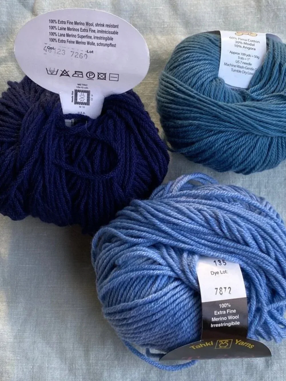 Lot of 11 blue green yarn skeins Merino wool cotton angora bamboo handspun